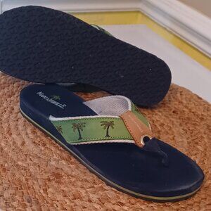 Margaritaville Breezy Flip Flop, MG250001-SAND/BLK-8, Green & Wheat